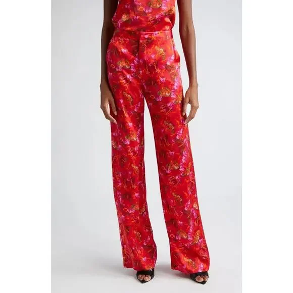 L'AGENCE Luvvy Butterfly Print Silk Straight Leg Trousers Women's Medium ? Pants - Picture 16 of 16